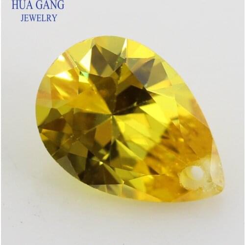 Single Hole AAAAA Pear Shape Brilliant Golden Cubic Zirconia Stone For Jewelry Making 4x6~15x20mm High Quality CZ Beads