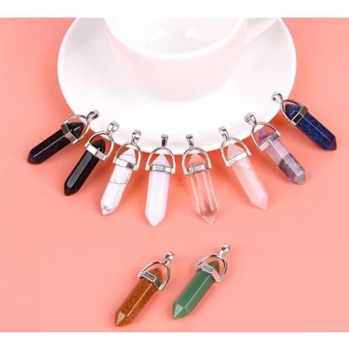 Wholesale Natural Quartz Crystal Stone Charms Hexagonal Prism Point Chakra Healing Charms Pendent for Women Necklace Jewelry