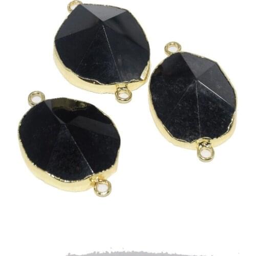 Black Obsidian Charm Connector Homme 2019 Big Energy Irregular Face 2 Loops Piercings Natural Stone pendant for necklace men