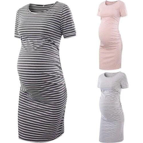 Casual Maternity Dress Pregnant Wear Nursing Dress Short Sleeved Tight Pregnancy Dresses Clothing Zwangerschaps Kleding