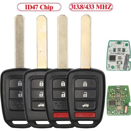 Jingyuqin Remote Control Car Key ID47 PCF7961 Chip For Honda 2013-2015 CRV 2013-2017 Accord Civic Fit MLBHLIK6-1T 2/3/4 BTN