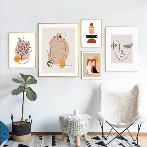 Woman Line Draw Canvas Painting Scandinavian Poster Boho Art Print Nordic Style Wall Art Picture Home Decoration