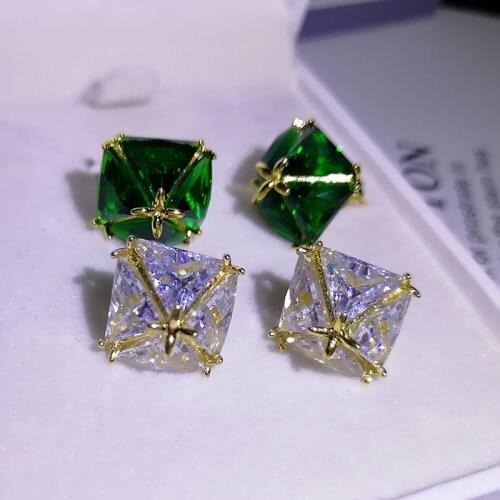 Cute Big Bling Green Zircon Stone Stud Earrings for Women Gold Fashion Jewelry Korean Earrings