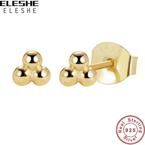 ELESHE Trendy New 925 Sterling Silver Tria Beaded Stud Earrings for Women Tiny Cluster Spheres Simple Earrings Fine Jewelry Gift