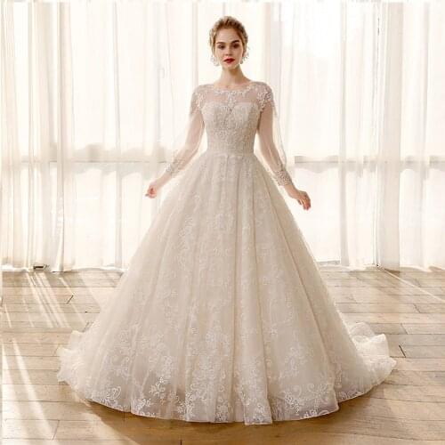 SL-5082 wedding dress 2021 elegant lace real photo long sleeve with button crystal bridal wedding gowns for bride dress woman