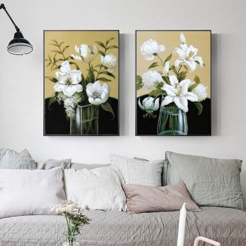 Modern White Floral Wall Painting Lily Flower Decorative Art Elegant Style Canvas Printed Nodic Poster For Living Room Decor