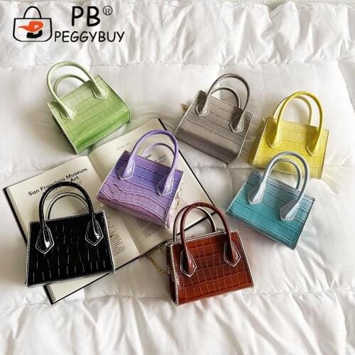 Stylish Women PU Leather Thin Chain Shoulder Crossbody Mini Bag Casual Gradient Color Alligator Pattern Messenger Handbags