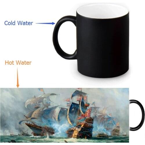 Custom Vintage Sailing Boat Coffee Milk Tea Magic Mugs Heat Sensitive Color Changing 350ml/12oz Mug