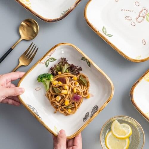 Japanese Style Ins Multi-size Multi-pattern Square Round Ceramic Plate Restaurant Kitchen Household Bone China Western Plate