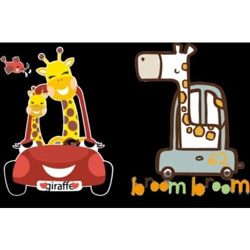 Funny Driving Giraffe Iron-On Transfer Clothes Applique Patches DIY Accessory Clothing Washable Badges Heat Transfer Decor