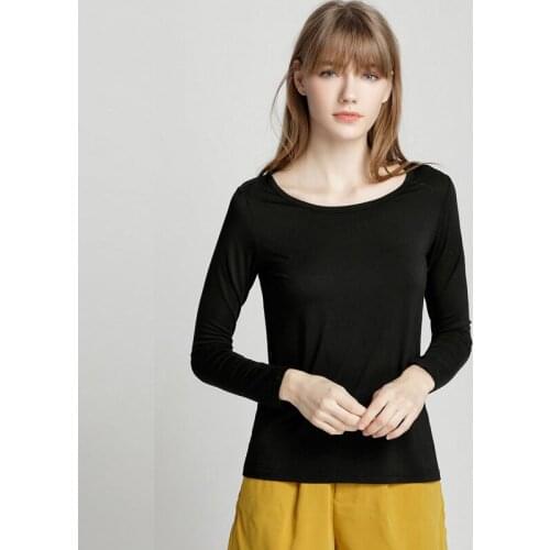 Woman Autumn Long Sleeve Tshirt Plus Size Women Modal O Neck T-shirts Solid Casual Shirts Top Round Neck Bottoming Free Style