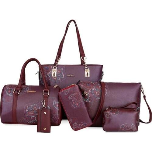 Retro Lady Bag New Graffiti Mother Bag six-piece Leather Handbag Spray Diagonal Cross Zipper Shoulder Bag Dropship