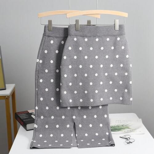GIGOGOU Thick Autumn Winter Women Skirts High Elastic Polk Dot Long Knitted Sweater Skirt Warm Female black pencil skirt