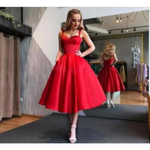 2021 A-Line Evening Dresse Formal Red Satin Prom Party Robe De Soiree Sweetheart Cheap Lace-up