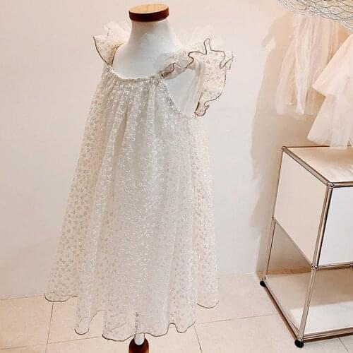 Summer New Lace Women Dresses 2021 Square Collar Loose Solid A-Line Loose Cute Princess Children Clothing Top Quality