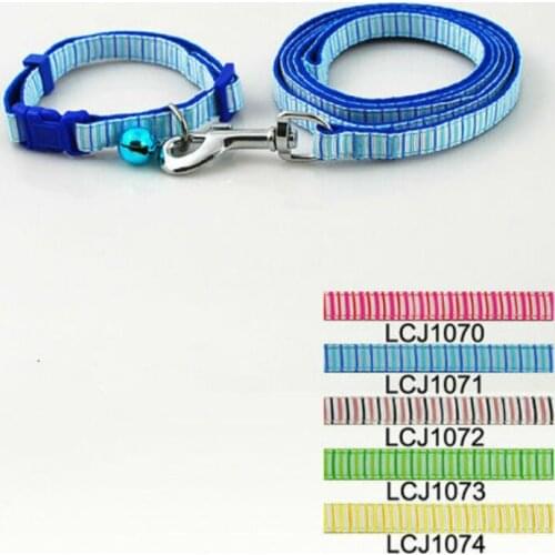 1cm Classic Pet Dog Stripes Print Collar Leash Set (5 Colors) 12pcs/lot Free Shipping Lcj1070