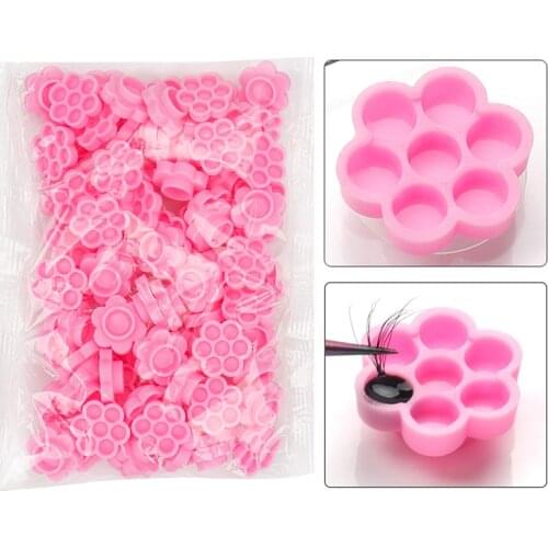 100Pcs Flower Shaped Eyelash Extension Glue Cups Epoxy Cup Delay Cup Grafting Eyelash Tool Tattoo Adhesive Pigment Cups