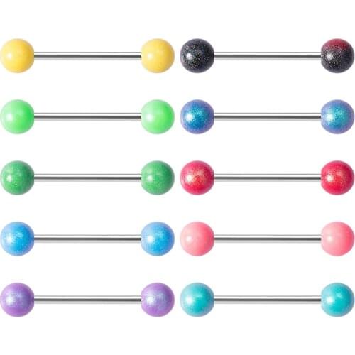 2PCS Sexy 14G Tongue Piercings Barbell Stainless Steel Tongue Rings with Acrylic Ball Tongue Nipple Bar Jewelry for Women 16mm