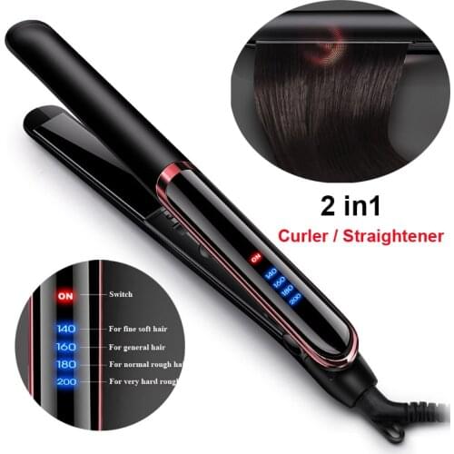 2in1 Professional Hair Curling Straightener Tools Ceramic Automatic Hair Straightener Curler Brush Fast Heating for Dry Wet Hair