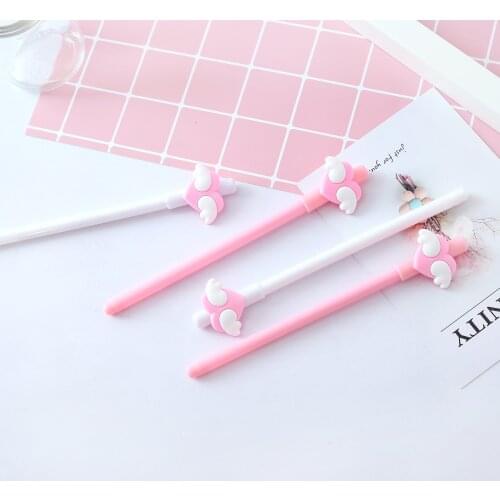 30 Pcs Pink Girl Heart Cute Love Wings Black Gel Pen Student Office Sign Pen Learning Supplies Kawaii Stationary