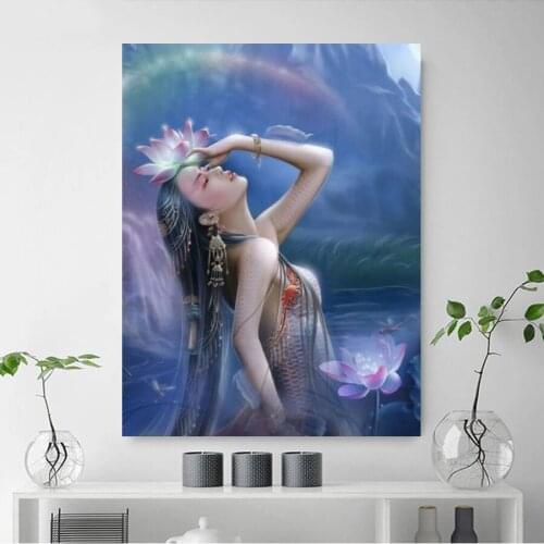5D Diamond Painting Mermaid Lotus Dream Full Drill Square Cross Stitch Kit Diamond Embroidery Mosaic Home Wall Decoration N1546