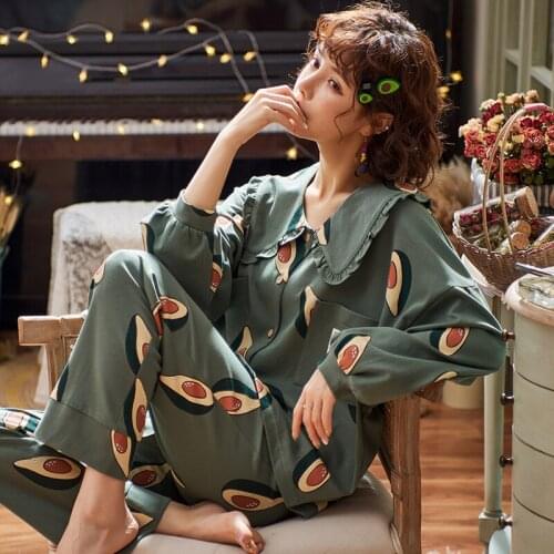6535Cotton Turn-down Collar Button-Down Long Sleeve Trousers Pajama Jammies Autumn Winter Girl Lady Women Nightwear Pyjamas NLZM