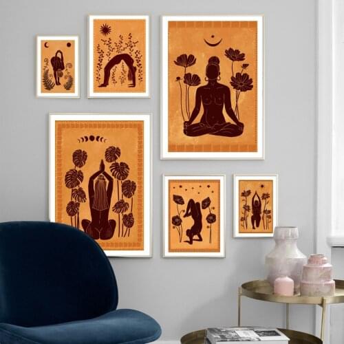 Abstract Yoga Pose Lotus Flower Wall Art Canvas Painting Vintage Nordic Posters And Prints Wall Pictures For Living Room Decor