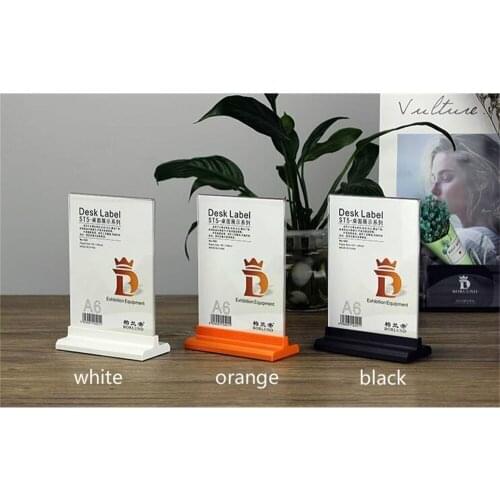 148*210mm T Shape Acrylic Menu Card Display Rack Orange White Black Plastic Base Advertising Poster Label Frame