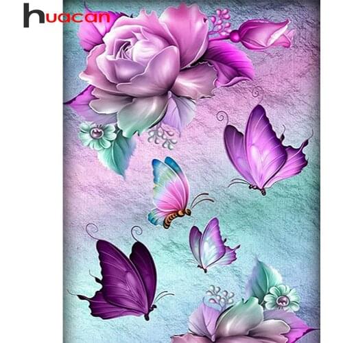 Huacan Diamond Painting Full Drill Rose Flower Home Decor Embroidery Butterfly Animal Mosaic Cross Stitch Diamond Art