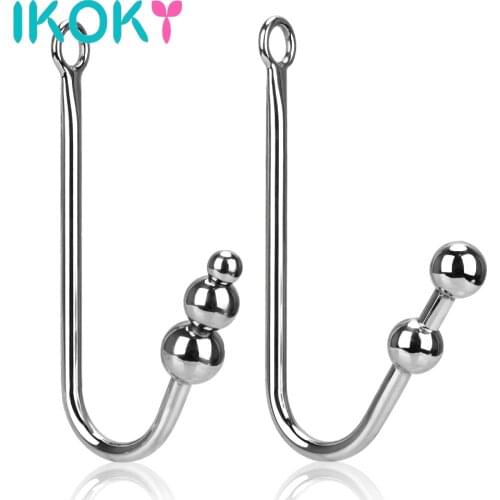 IKOKY Stainless Steel Anal Dilator With Ball Hole Sex Toys for Men and Women Butt Plug Adult Products Anal Hook