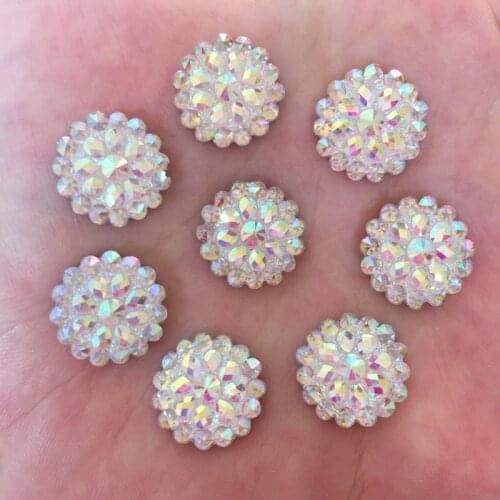 Shiny 40Pcs AB Resin Glitter 14mm Round Flatback Rhinestone for Clothing Accessories Applique DIY Scrapbook Jewelry Craft