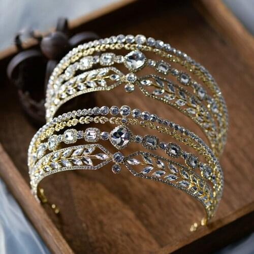 Oversize Royal Princess Crystal Wedding Tiara Crowns Brides Headbands Evening Hair Jewelry Bridal Hair Accessory