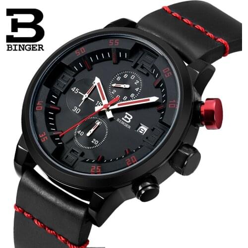 Switzerland Luxury Brand Men Watches BINGER Watch Men Chronograph Wristwatches Male Quartz waterproof relogio Sport clock B8207
