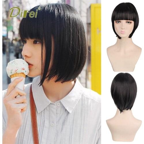 DIFEI 30CM Short Straight Synthetic Bangs Wig 60g Natural Black Clip Wig Female Heat-resistant Blonde Wig