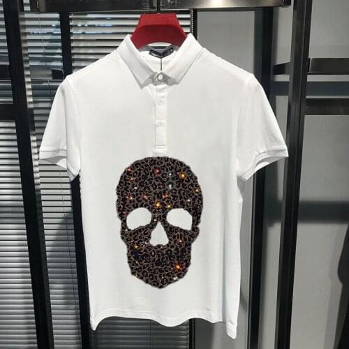 Summer Mens T-Shirt Casual Hot Diamond Exquisite Short Sleeve European New Polo Hip Hop Breathable Fabric Tops Large Size