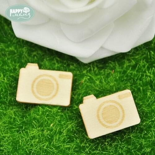 Happymems Wood Shapes Camera Design 24pcs/lot Unfinished Wooden Craft Wall Stickers Scrapbooking Embellishments
