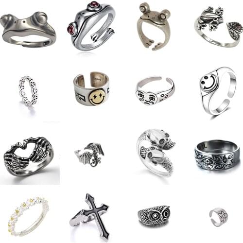 4-9Pcs/Set Vintage Ancient Silver Plated Ring For Women Fashion Men Jewelry Punk Hip Hop Rock Culture Unisex Ring Set Retro Frog