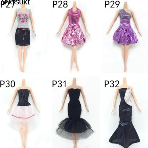 6sets Doll Accessories Colorful Fashion Clothes For Barbie Doll Short Dress For 1/6 BJD Doll House Dolls Clothing Set Kids Gift