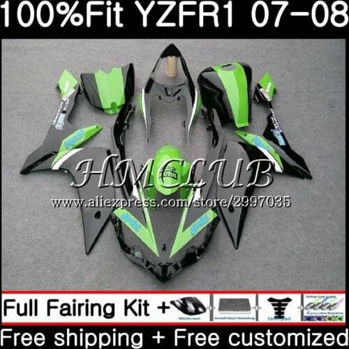 Injection Body For YAMAHA YZF R 1 YZF 1000 Green black YZF R1 2007 2008 11HC.5 YZF1000 YZF-1000 YZF-R1 YZFR1 07 08 Fairing kit