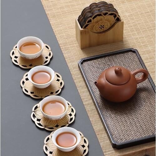 Tea Cup Mat Heat Resistant Hot Insulation Pads Cup Mat Natural Coaster Tea Coffee Mug Drinks Holder Durable Wood Coasters Pad