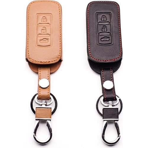 Leather Car Key Case Cover Key for Mitsubishi ASX RVR Outlander Lancer 10 Pajero Sport L200, Smart 3 Button Duster car key case