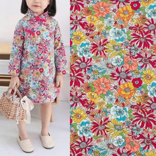 Red Flower Dyeing Pure Cotton Fabric For Dress Tissus Au MÈTre Telas Algodon Estampadas Ткань Для Шитья Sewing Tissu Tela