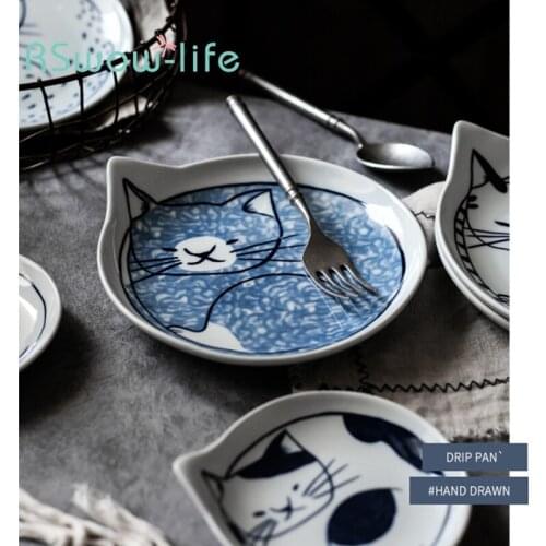 Creative Japanese Tableware Cute Cat Ceramic Plate Restaurant Household Snack Dish Sauce Dish Fruit Plate Dessert Plate