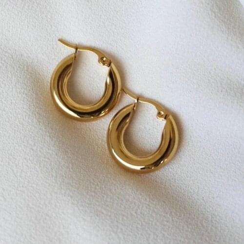 2021 Punk Metallic Smooth Earrings Hoop Jewelry IP 18K Gold Plated Stainless Steel Hoop Earring For Women Girls Trendy Gift