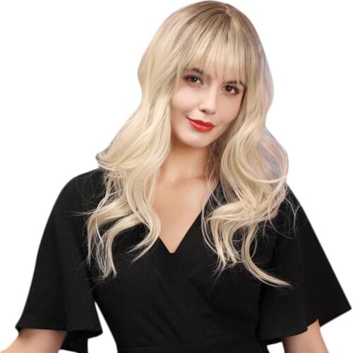 Fashion Golden Middle Part Synthetic Full Wig Long Curly Wigs for Cosplay Halloween Include Wig Cap Net 22 inches