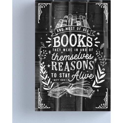 Picture Home Decor Modular Black Letters Books Canvas Painting Leaf White Modern Printed Poster Wall Art Living Room No Frame