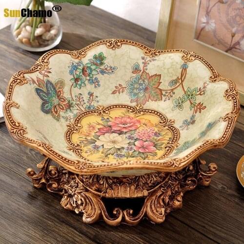 European Luxury Living Room Decoration Flower Ceramic Craft Fruit Dish Set Retro Home Furnishing Decor Large Fruit Plate Compote