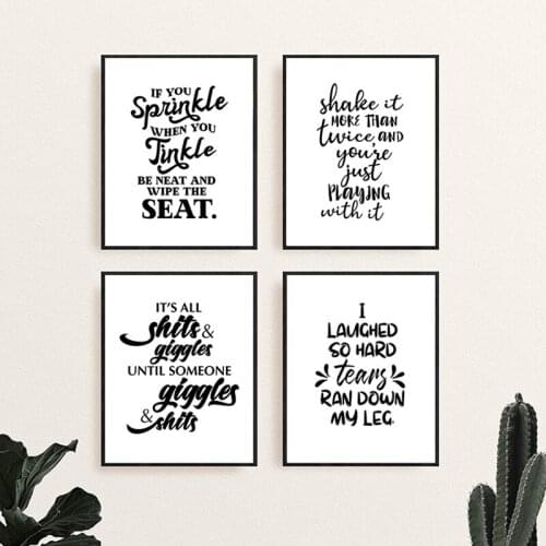 Wall Art Canvas Painting Funny Bathroom Rules Sign Nordic Black White Poster Prints Toilet Humour Pictures Bathroom Home Decor