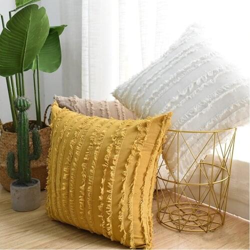 Bohemian Solid Color Pillowcase Cut Flower Lace Home Textile Square Pillow Chair Linen Pillow Cover Pink Decorative Pillows