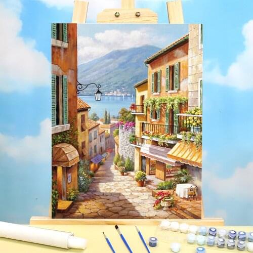 Landscape Street Painting By Numbers Kit Oil Paints 40*50 Canvas Pictures New Design For Children Wall Art Wholesale